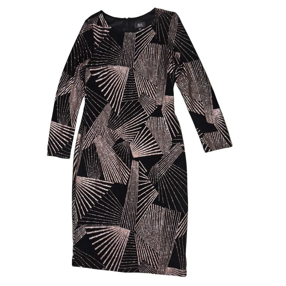 Betsy & Adam Black Long Sleeve Dress with Rose Gold Geometric Glitter